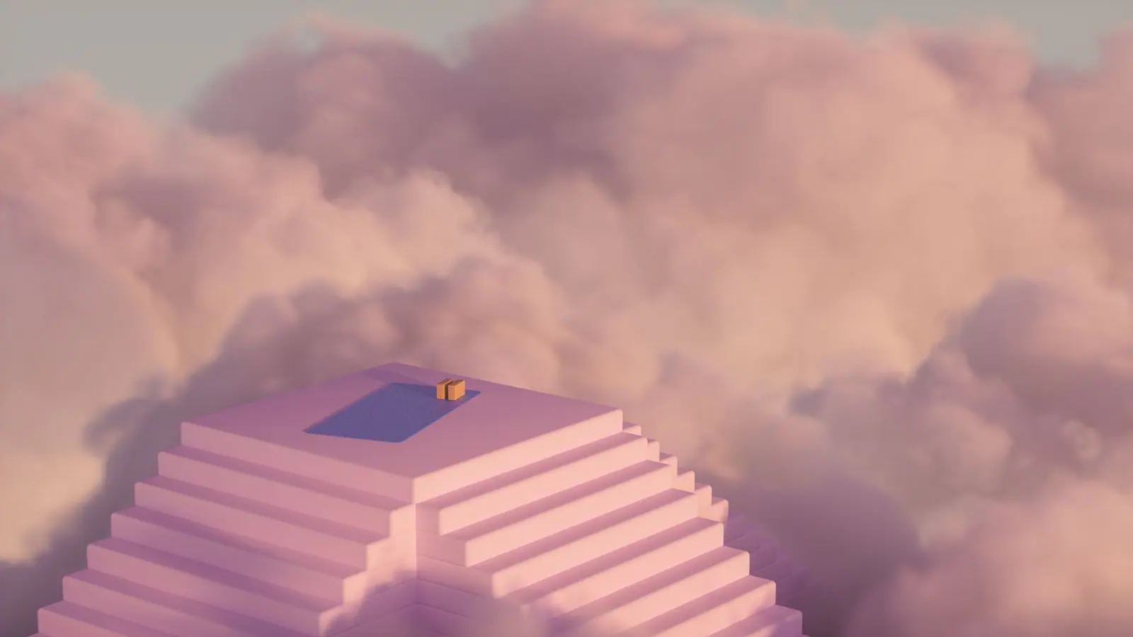Pastel pink steps rising into soft pink clouds