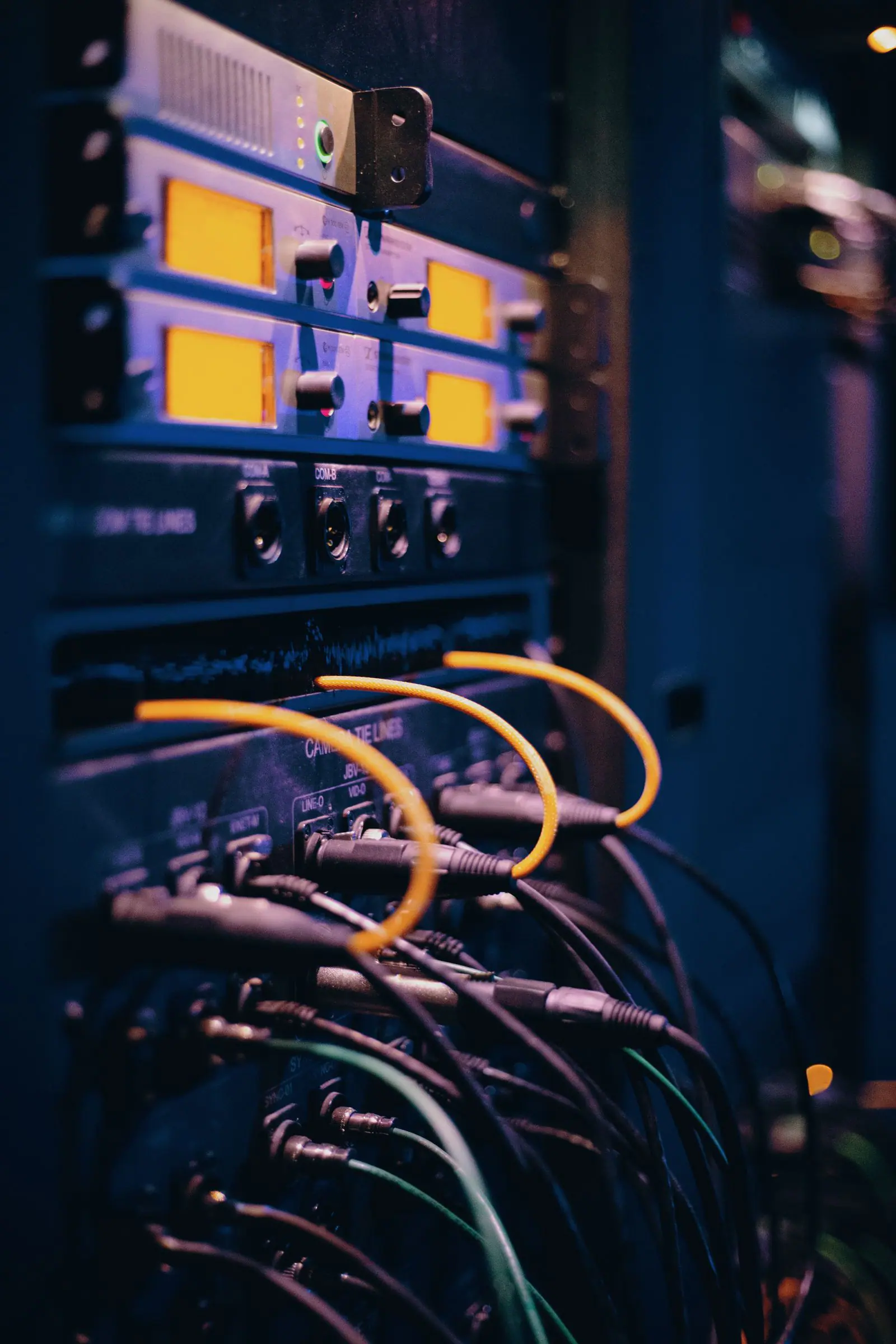 Network cables plugged into a server rack
